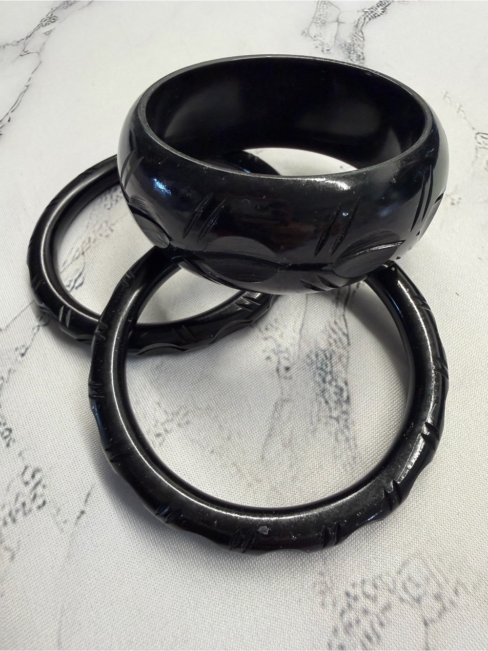 Splendette Black Vintage Bangles - 1 Wide & 2 Narrow